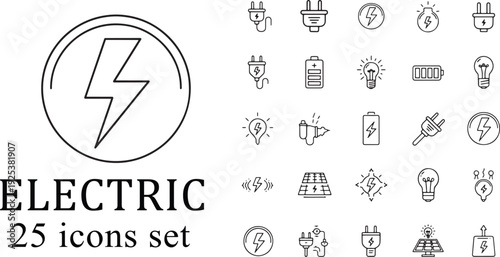 Electric icons set for energy and technology concepts