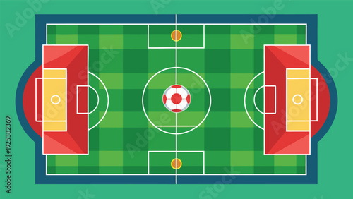 A vibrant illustration of a soccer field with teams ready for a match. Vector