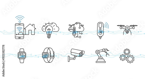 Collection of smart technology icons representing modern innovation and connectivity.