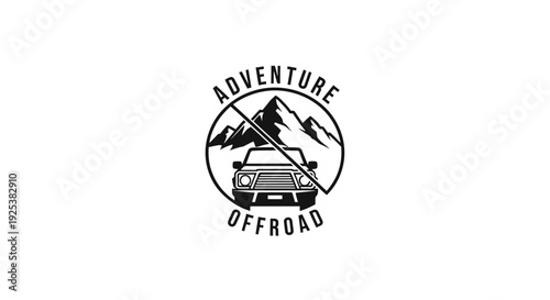 Adventure Offroad Vehicle Logo with Mountains - Vintage SUV Emblem Design