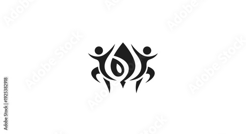 Abstract Tribal Logo with Stylized Figures and Central Flame Symbol