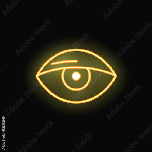 Neon eye symbol glowing in the dark, representing concepts like vision, awareness, and perception