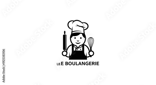Baker Chef Logo Icon with Rolling Pin and Whisk for Bakery Business