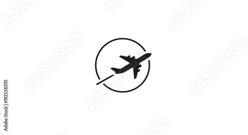 Airplane flying in circle icon representing global travel and aviation journey