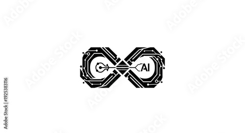 Artificial intelligence infinity symbol logo with circuit board pattern and AI text