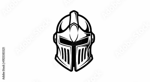Black and White Knight Helmet Illustration, Medieval Warrior Armor Graphic