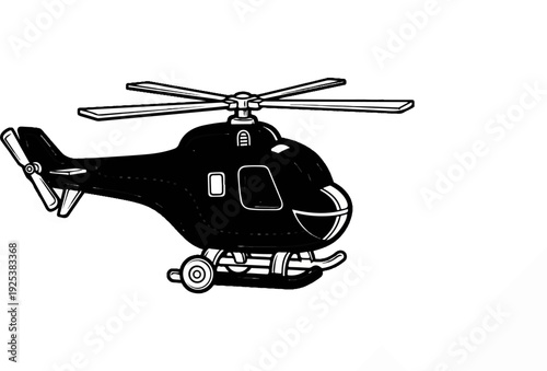 A black cartoon helicopter with rotors and tail rotor