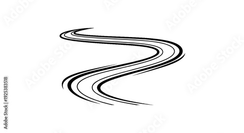 Abstract black brush strokes form a winding, dynamic path on white