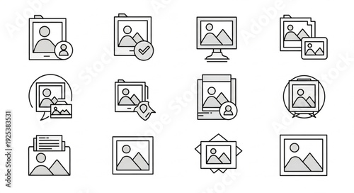 Collection of simple line art icons representing image files and folders.