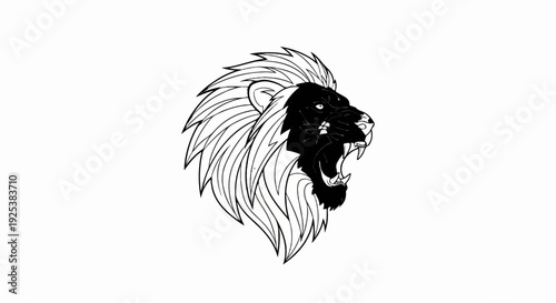 Fierce lion's head roaring, with half face in shadow, stark contrast