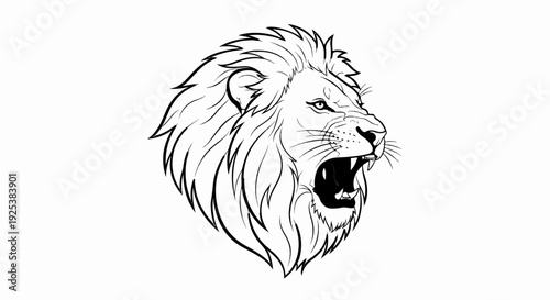 Majestic lion head illustration, roaring with fierce expression and full mane