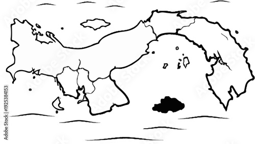 Outline map of Panama with internal divisions and a shaded region