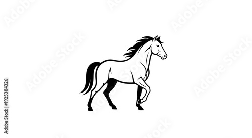 Dynamic Black and White Line Art Illustration of a Majestic Horse