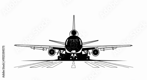 A front view illustration of a jet airplane on a runway