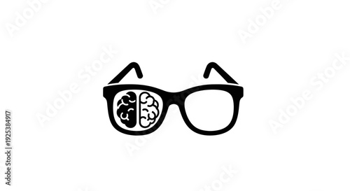 Eyeglasses with brain icon, symbolizing intelligence, thought, and cognitive vision