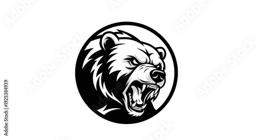 Fierce Roaring Bear Head Mascot Logo in Circle - Aggressive Grizzly Illustration