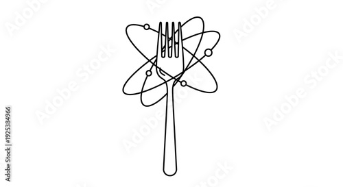 Food Science Concept: Fork with Orbiting Atom Symbol, Molecular Gastronomy