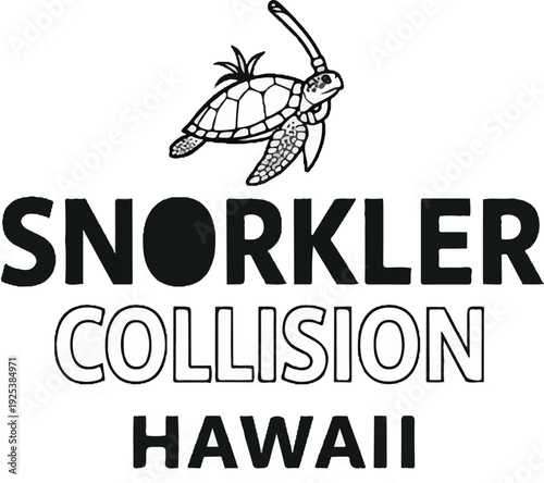 Black and white logo of a sea turtle with snorkel above text SNORKLER COLLISION HAWAII