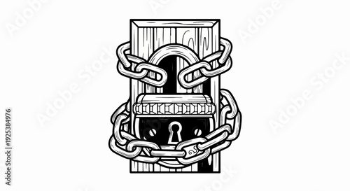 Antique lock and chain illustration, a heavy security symbol