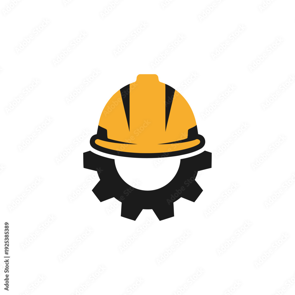 Fototapeta premium Construction worker's hard hat and gear symbol, representing industry and labor