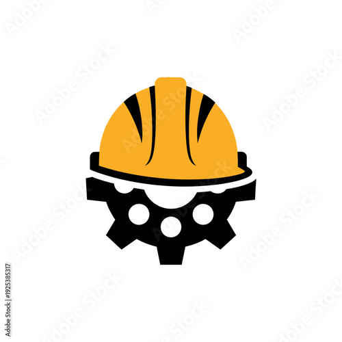 Construction and Industry Symbol Hard Hat and Gear Logo for Engineering and Building Projects
