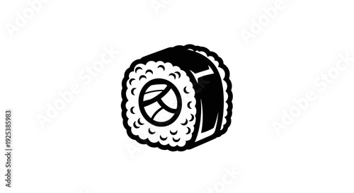Minimalist Sushi Roll Icon in Black and White Line Art