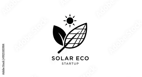 Minimalist Solar Eco Startup Logo with Sun and Grid Leaf for Sustainable Energy