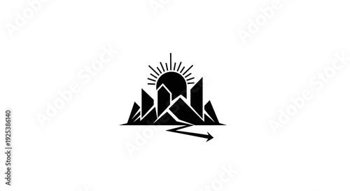 Mountain Sun Path Logo Design for Adventure Travel and Exploration Concept