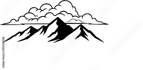 Silhouette of jagged mountains beneath stylized clouds