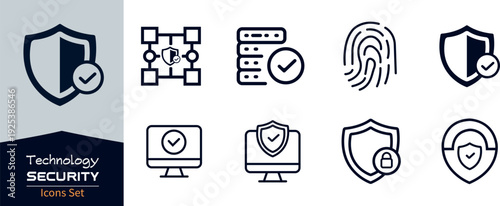 Online Cyber protection line art icons set and privacy Systems firewall shield lock, safety, technology, fingerprint, encryption, 
silhouettes Logo illustration elements Bundle