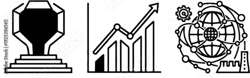 Abstract symbols representing industry, growth, and global networks