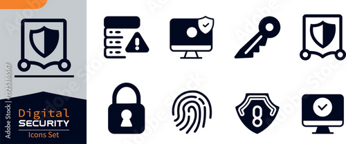 Cyber Defense line art icons element set including cybersecurity, firewall, protection, fingerprint, encrypted, data safe, access network, 
vector silhouettes Logo set design