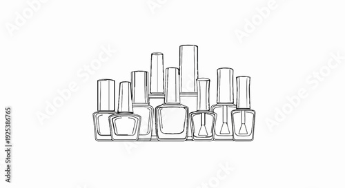 A collection of assorted nail polish bottles outlined on a white background