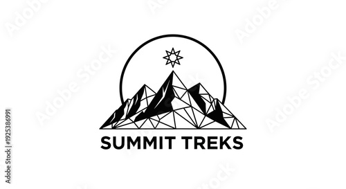 Summit Treks Logo: Geometric Mountain Peaks with Star and Circle Design