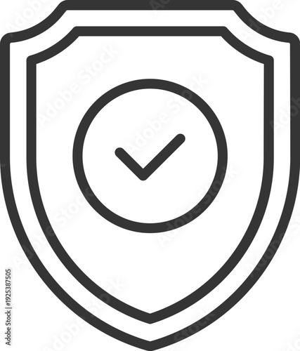 Modern shield security check icons collection in flat and line style featuring protection, approval, verified badge and cybersecurity symbols. Data safety and trust concepts.