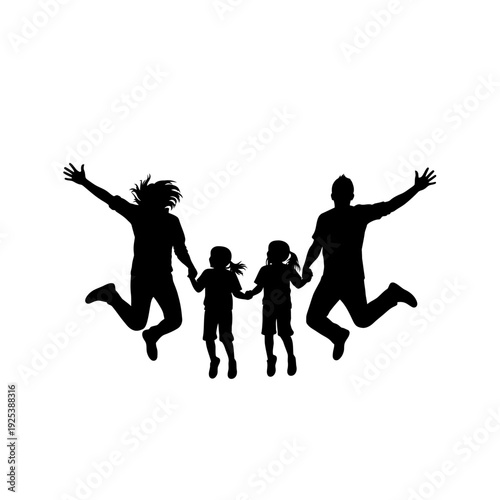 Joyful Family Silhouette Jumping in Celebration of Happiness.