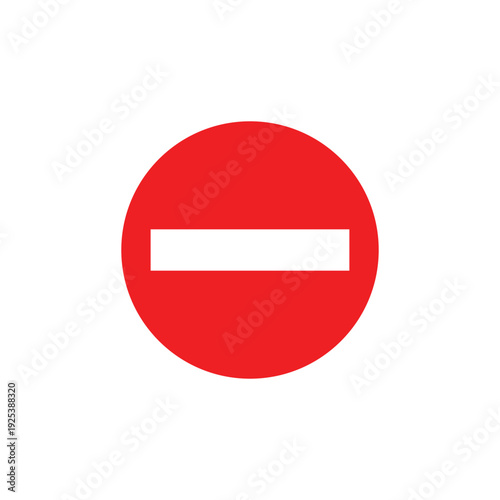 Red prohibition sign icon with white horizontal bar isolated on light background, stop symbol concept for traffic warning, restriction notice, safety regulation, and no entry communication design.