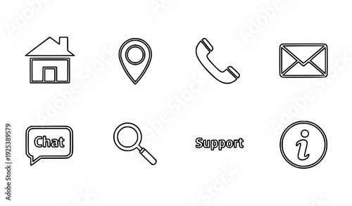 Minimal website interface outline icon collection contact communication vector illustration