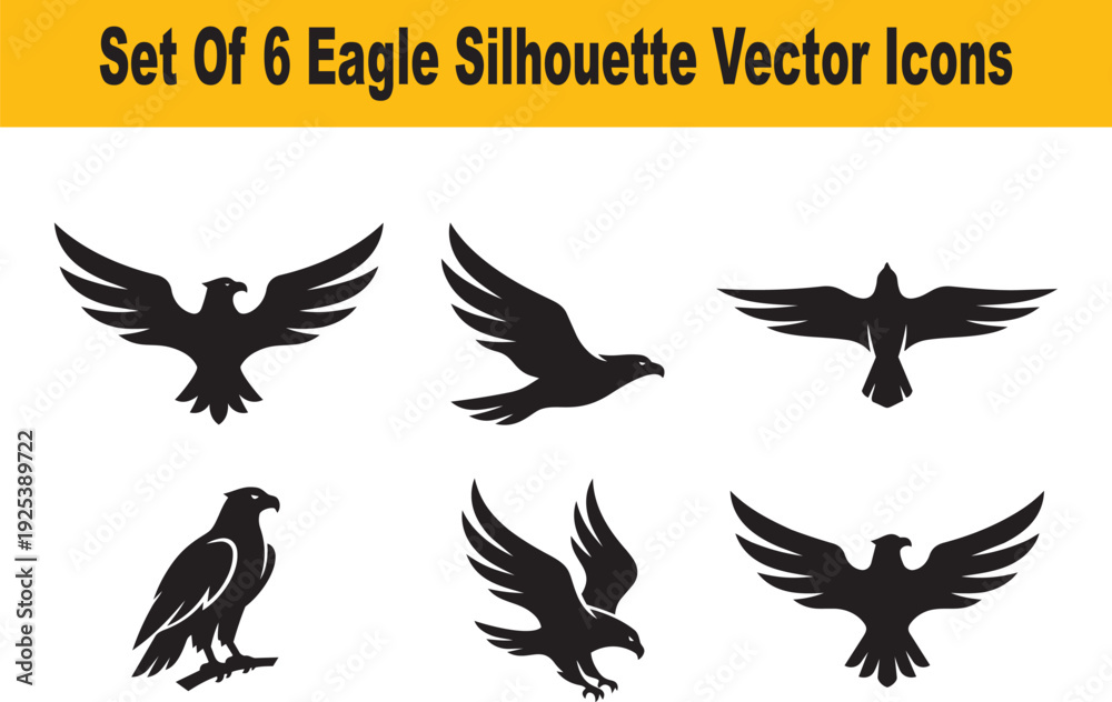 Naklejka premium Set Of 6 Eagle Silhouette Vector Icons