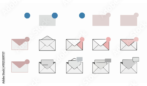 Email envelope notification icon set unread message symbol flat vector illustration