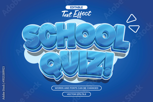 School quiz editable text effect with blue cartoon text style