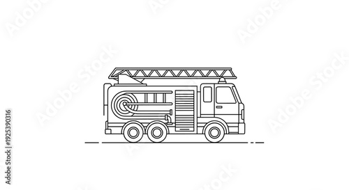 Fire Truck Line Art - Emergency Vehicle Firefighter Equipment.