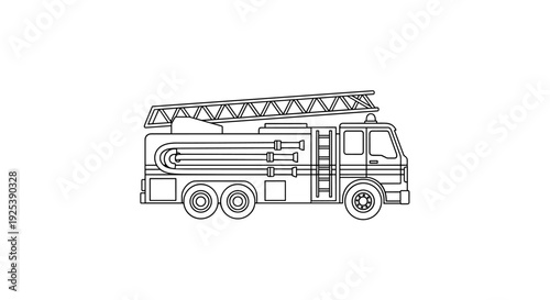 Fire Truck Outline Icon - Emergency Vehicle with Ladder.