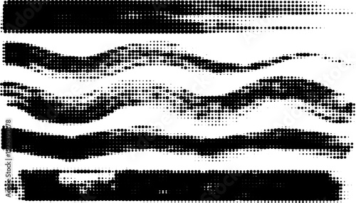 Grunge paint stripes and brayer print effects with merged black lines.
Thick rectangular callout stamps and chalk style text boxes.