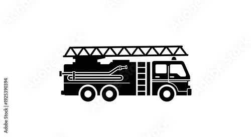 Fire Truck Icon Silhouette - Emergency Vehicle Firefighter Equipment.