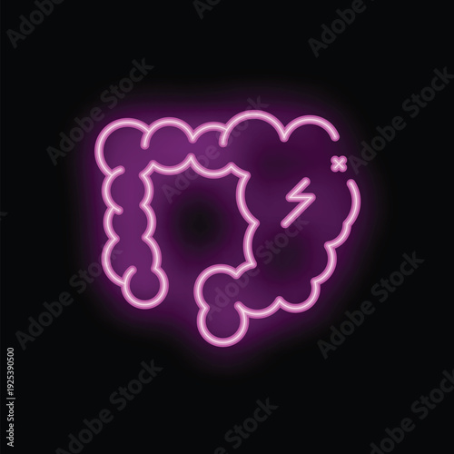 Neon sign of intestines with lightning bolt showing digestive problems, irritable bowel syndrome and abdominal pain