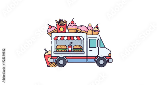 Food Truck with Burgers Fries Ice Cream  Cupcakes - Fast Food.