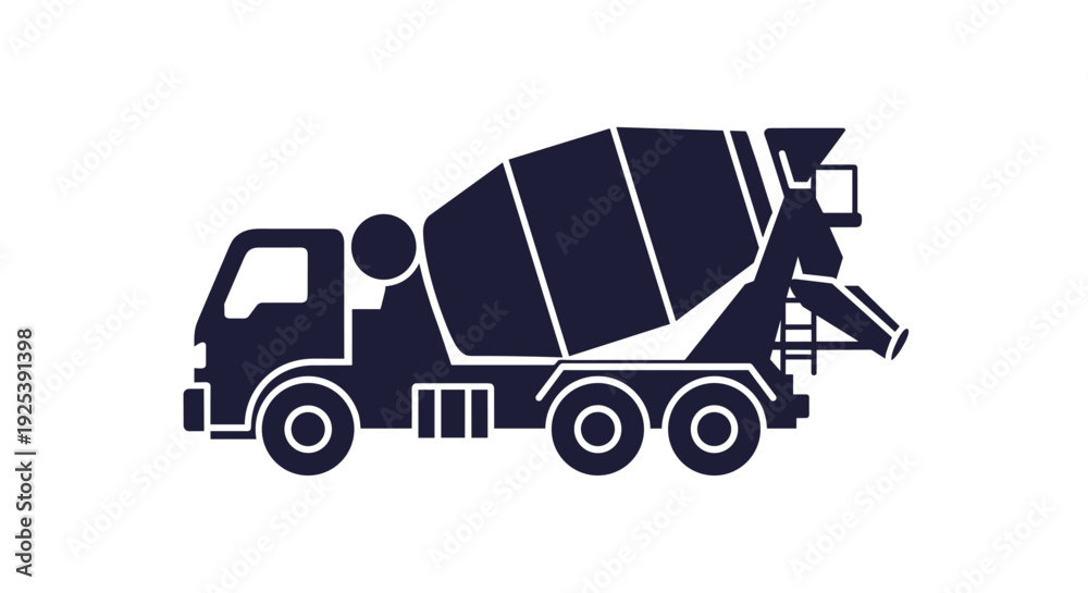 Fototapeta premium Concrete Mixer Truck Icon - Construction Vehicle Silhouette.