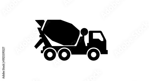Concrete Mixer Truck Icon - Construction Vehicle Silhouette.