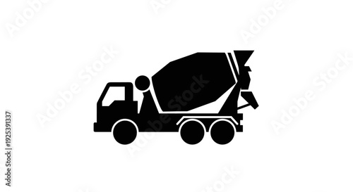 Concrete Mixer Truck Icon - Construction Vehicle Silhouette.